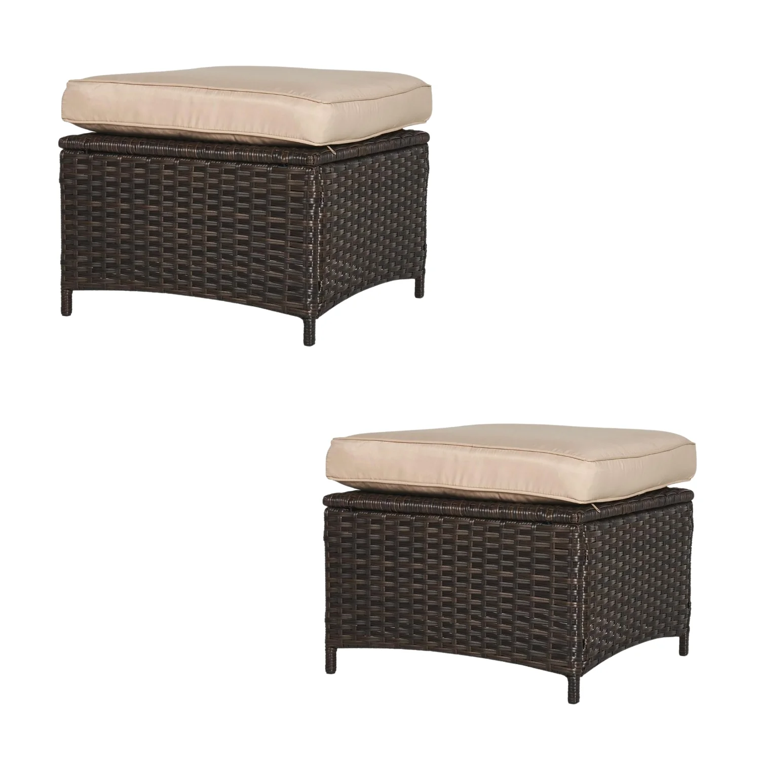 Set of 2 Outdoor Rattan Wicker Ottomans - Image 3