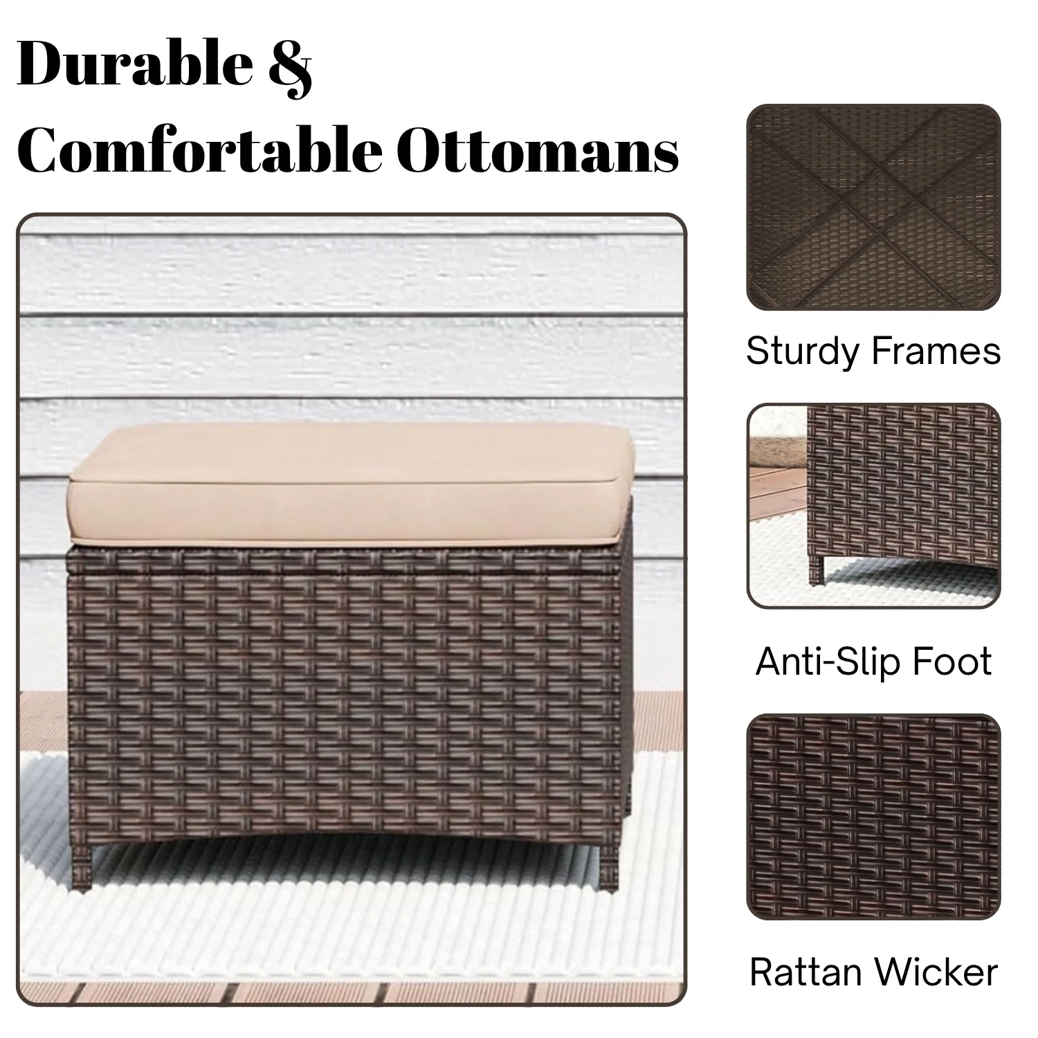 Set of 2 Outdoor Rattan Wicker Ottomans - Image 4