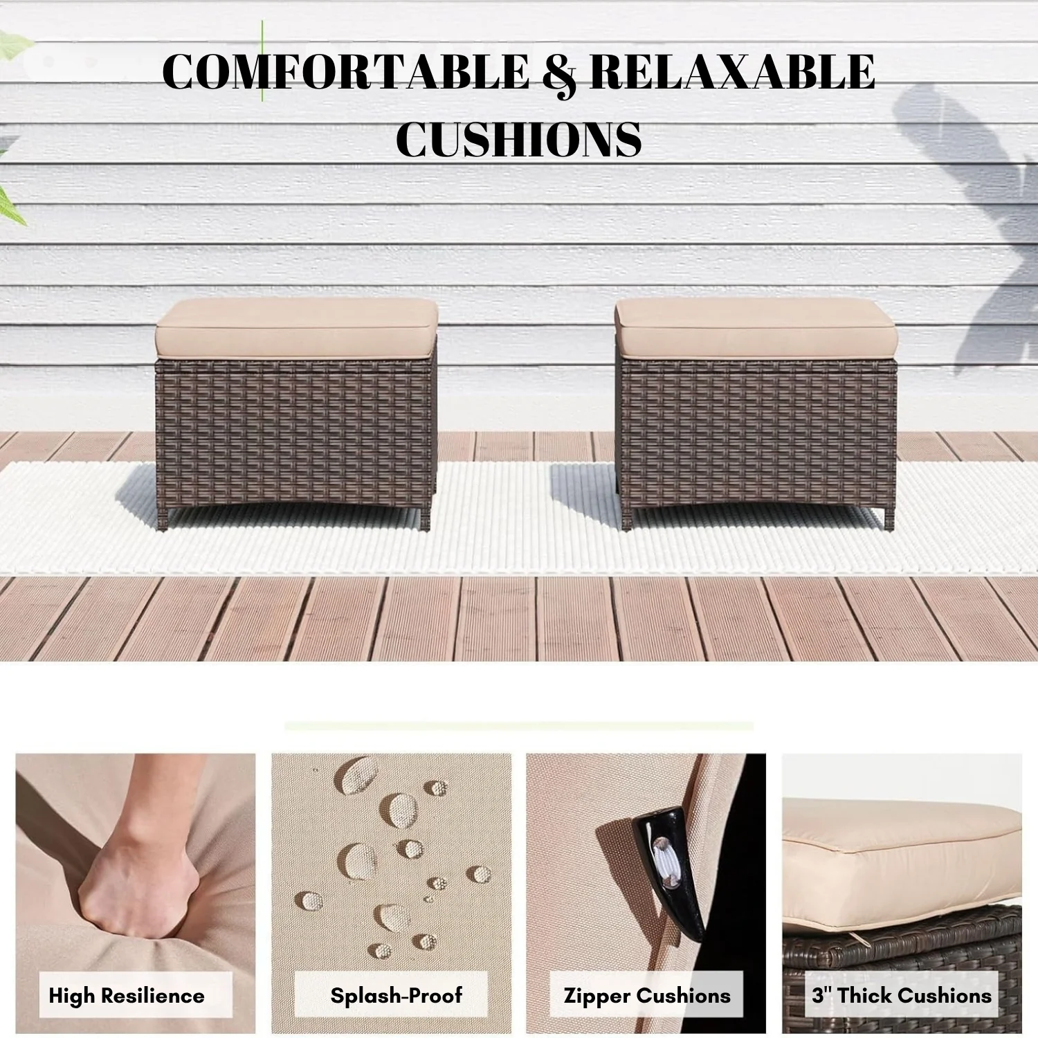Set of 2 Outdoor Rattan Wicker Ottomans - Image 5