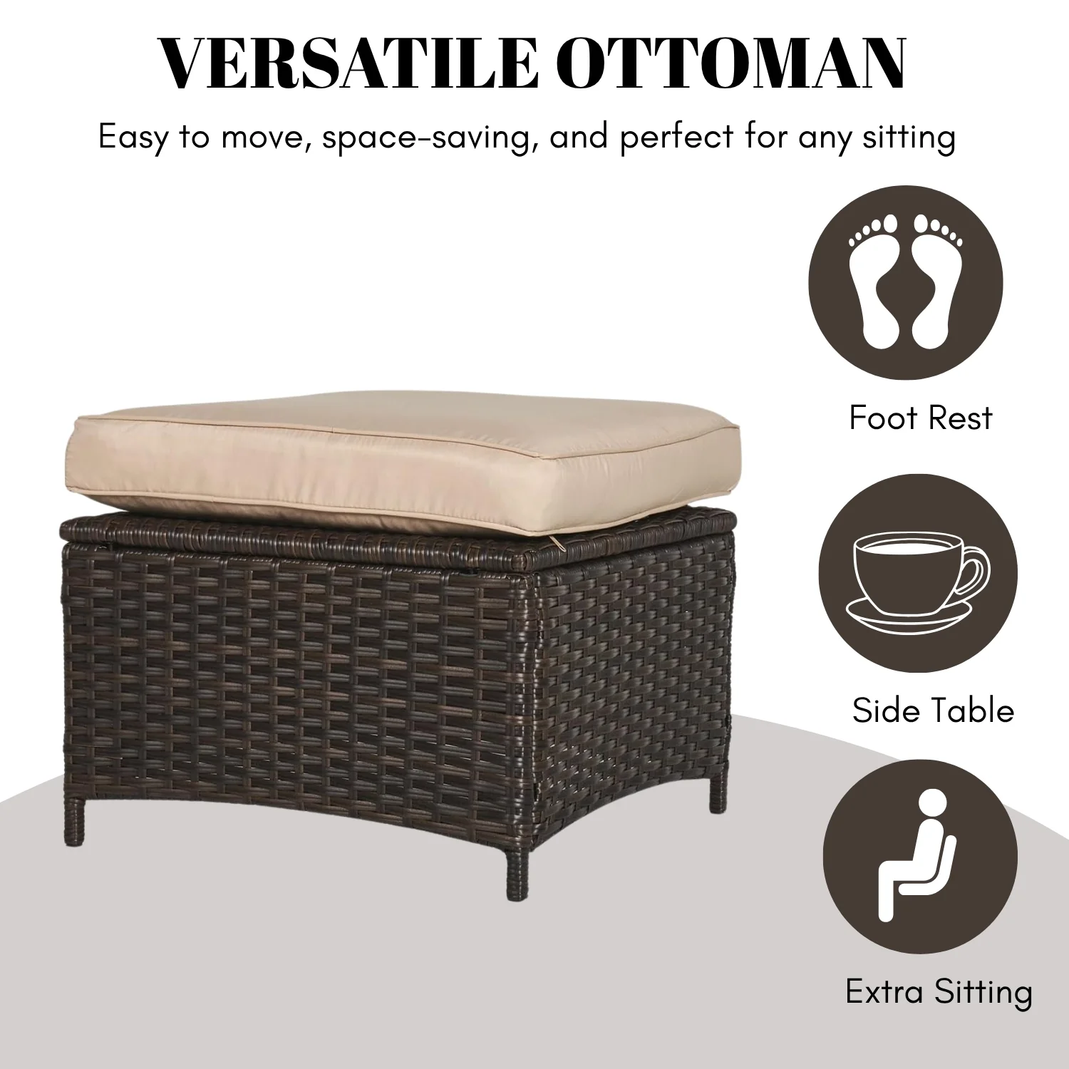 Set of 2 Outdoor Rattan Wicker Ottomans - Image 6