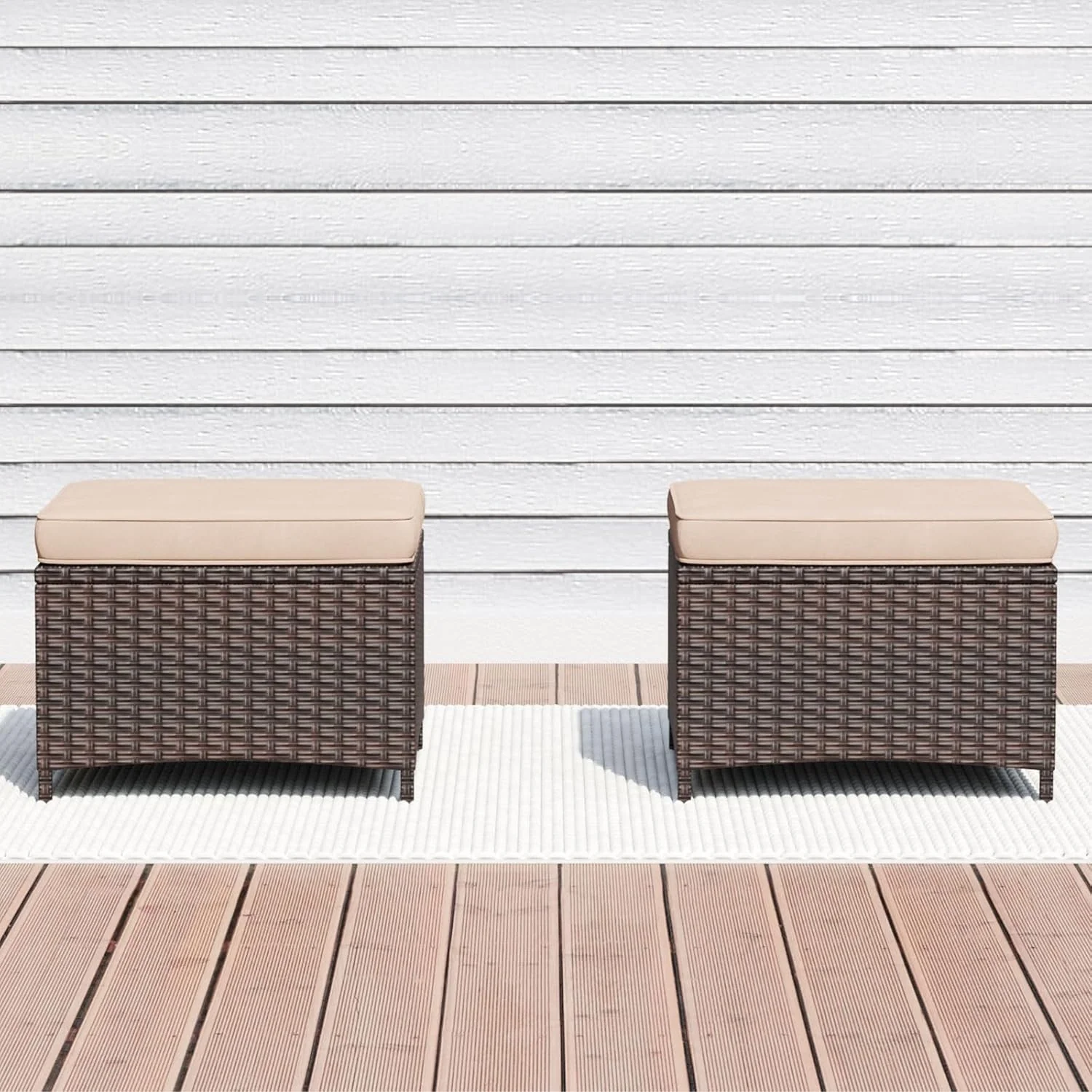 Set of 2 Outdoor Rattan Wicker Ottomans - Image 8