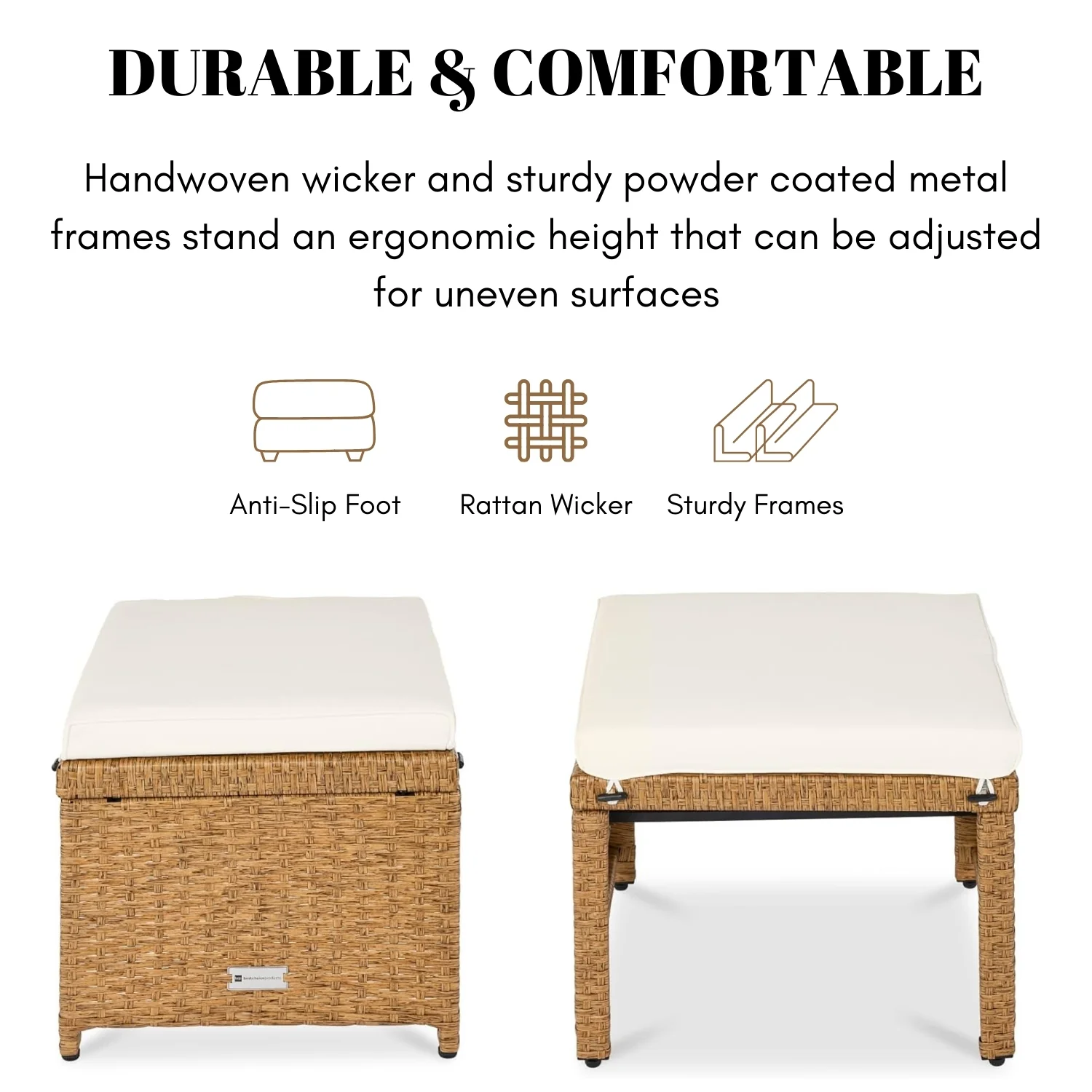 Set of 2 Wicker Ottomans, Multipurpose Outdoor Furniture - Image 3