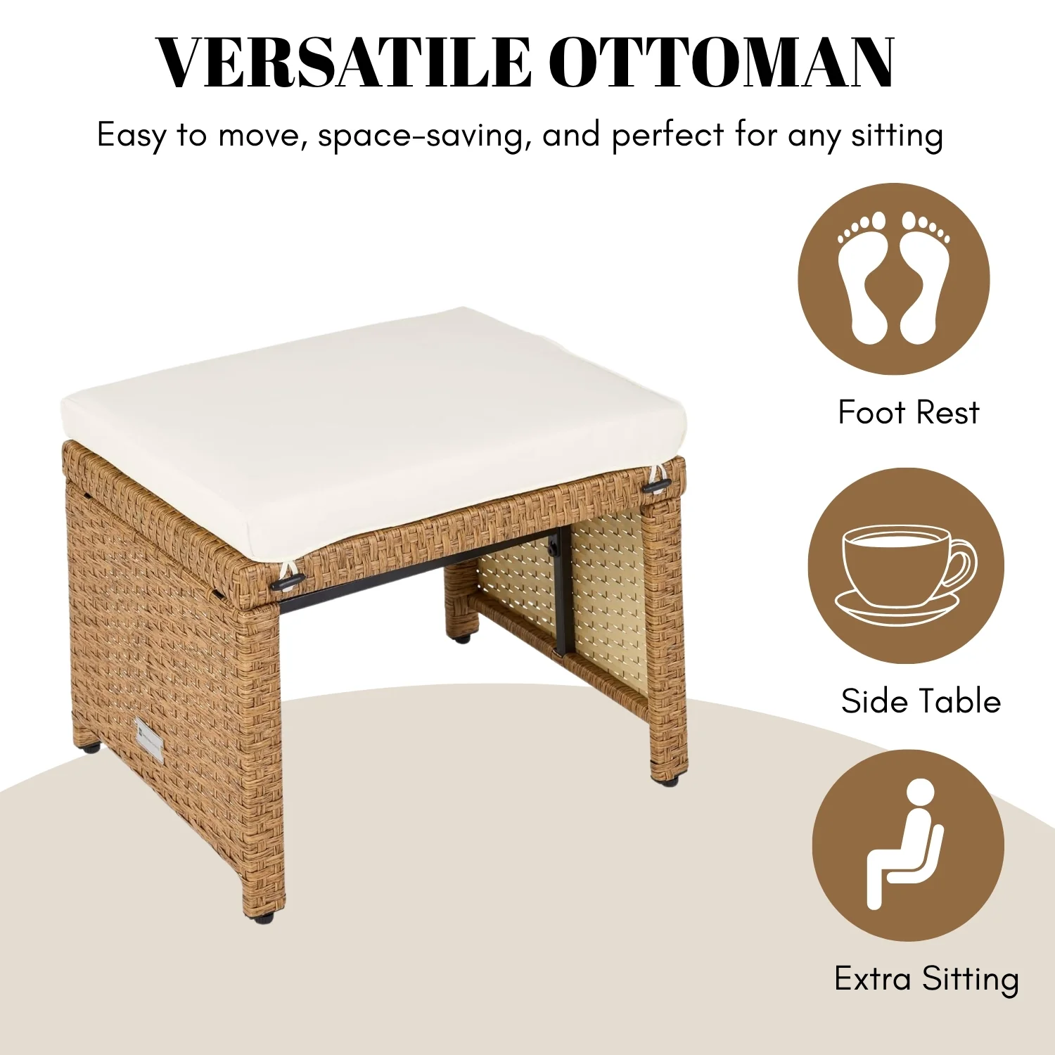 Set of 2 Wicker Ottomans, Multipurpose Outdoor Furniture - Image 5