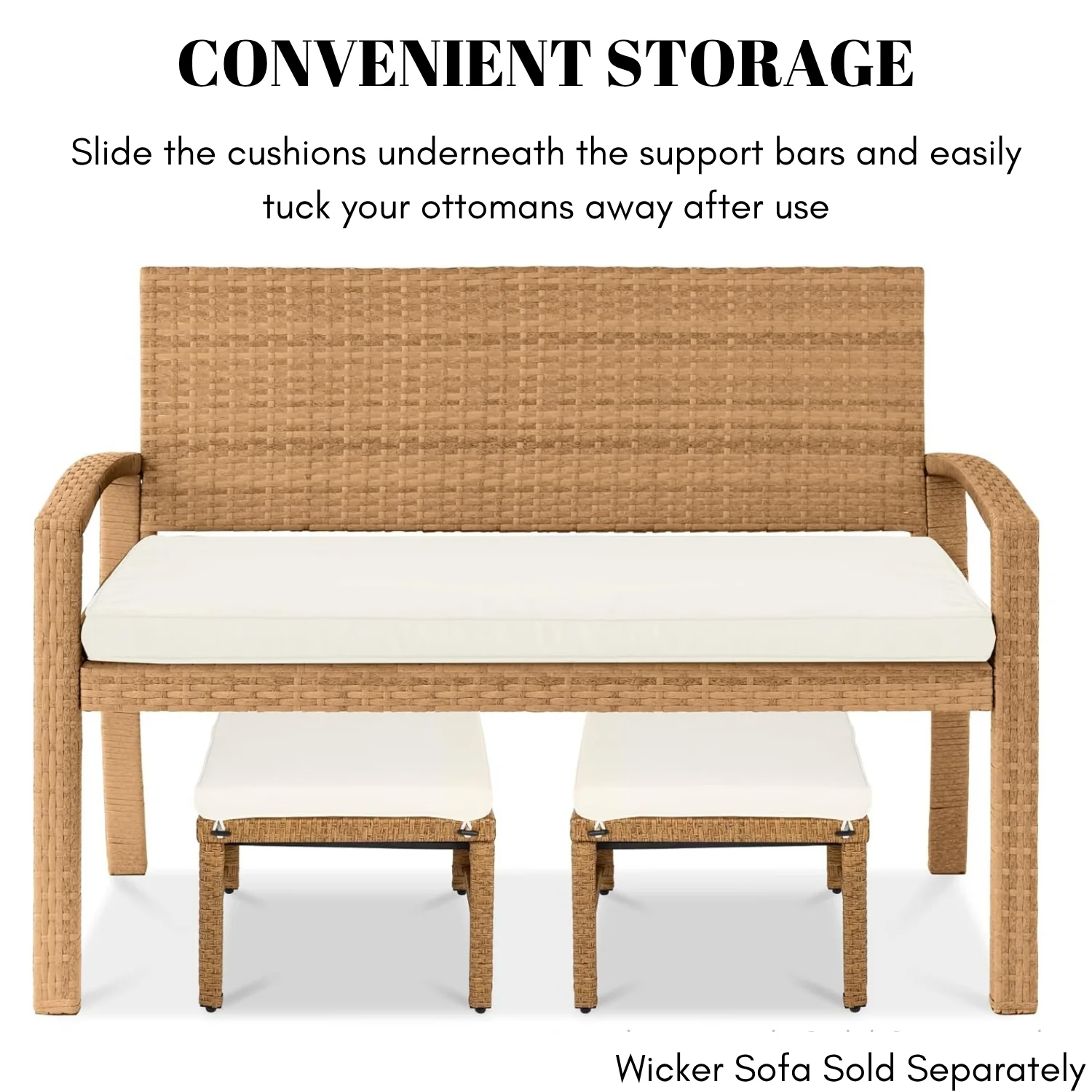 Set of 2 Wicker Ottomans, Multipurpose Outdoor Furniture - Image 6