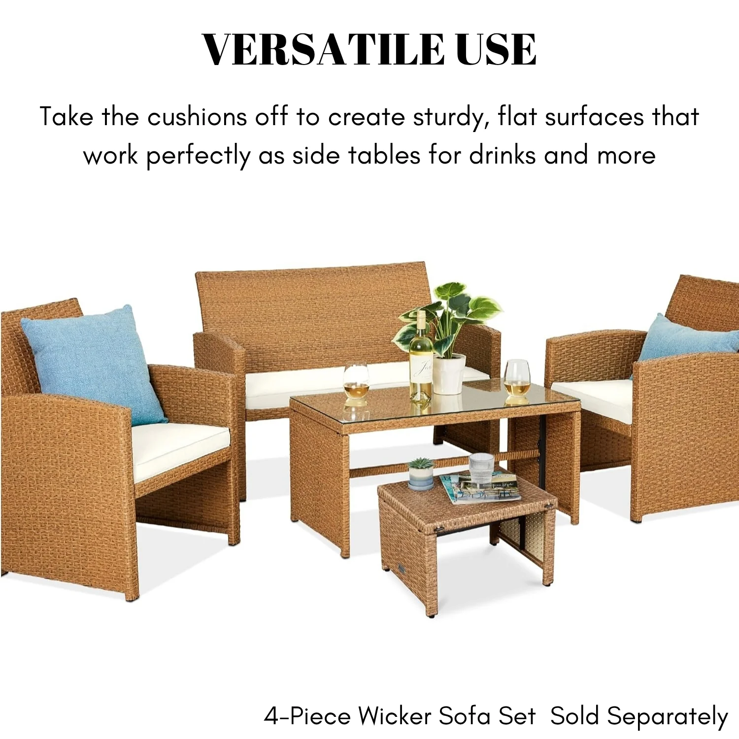Set of 2 Wicker Ottomans, Multipurpose Outdoor Furniture - Image 7