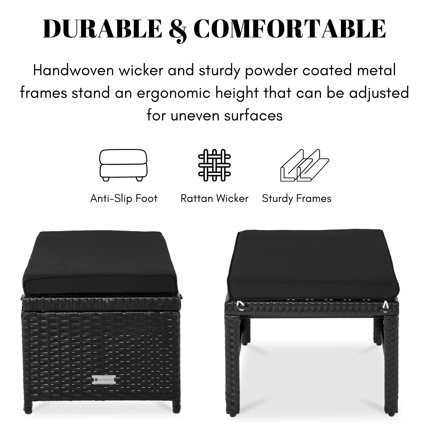 Set of 2 Wicker Ottomans, Multipurpose Outdoor Furniture - Image 3