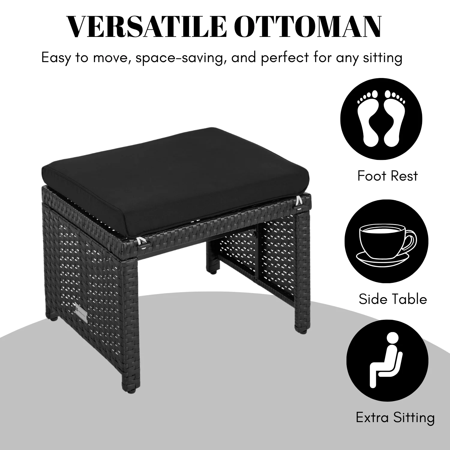Set of 2 Wicker Ottomans, Multipurpose Outdoor Furniture - Image 5