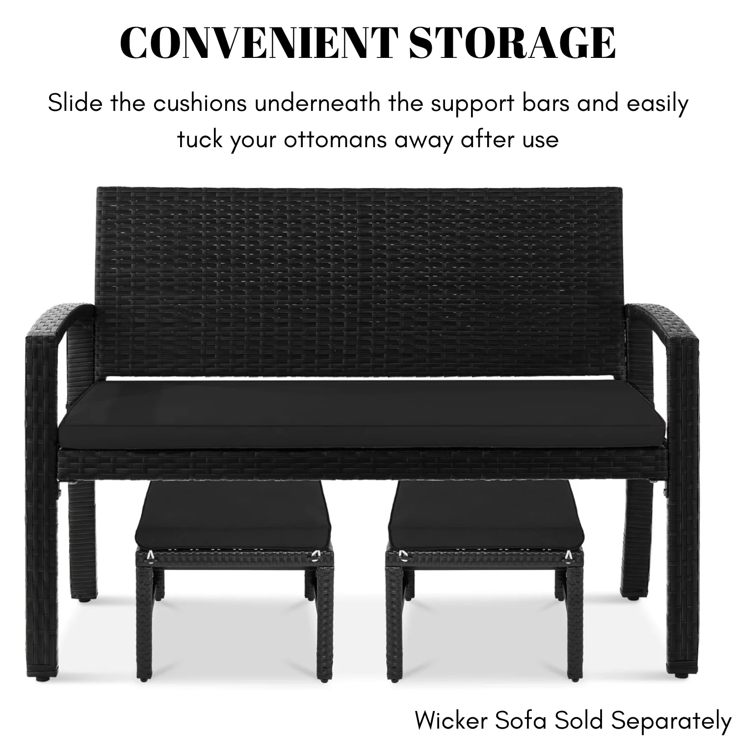 Set of 2 Wicker Ottomans, Multipurpose Outdoor Furniture - Image 6