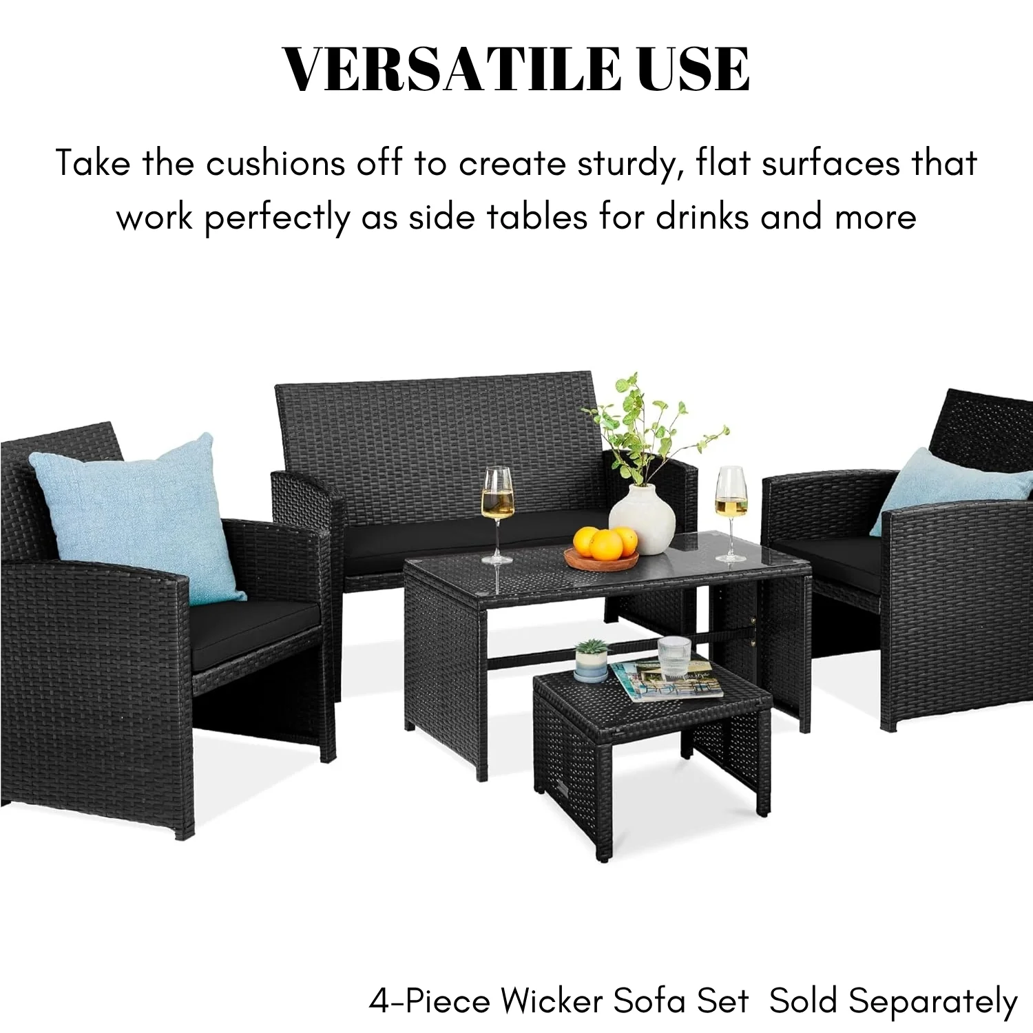 Set of 2 Wicker Ottomans, Multipurpose Outdoor Furniture - Image 7
