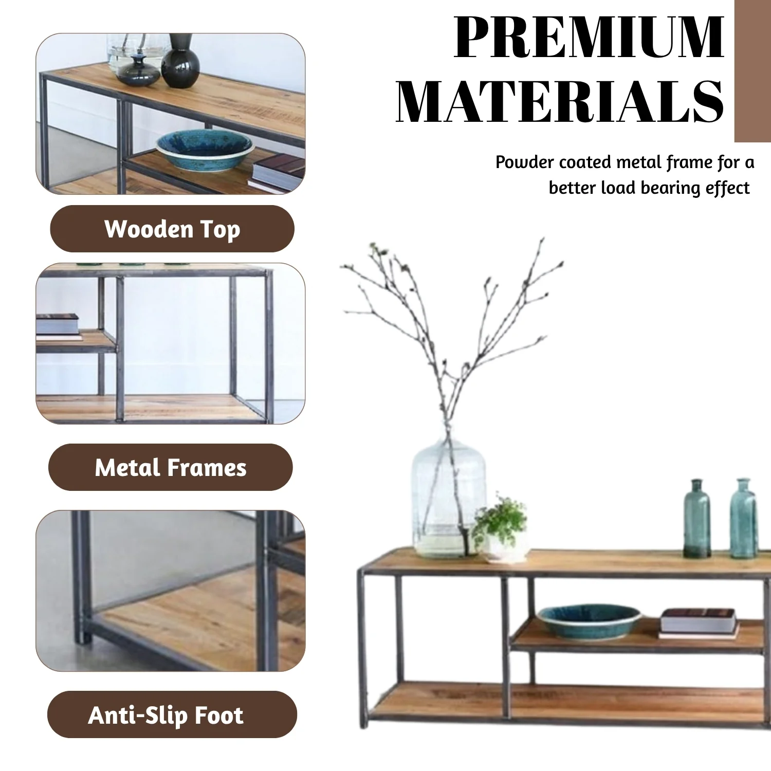 Sheesham Wood Top Open Media Console Table - Image 5