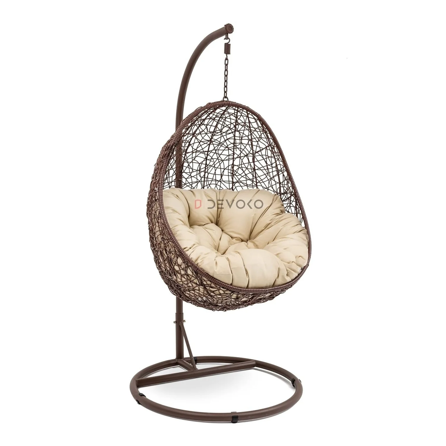 Single Seater Rattan & Wicker Swing (Brown & Cream) - Image 7