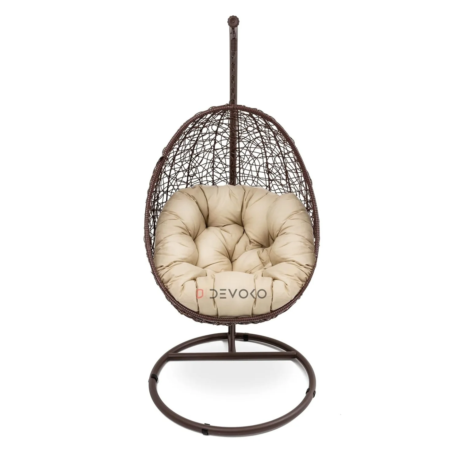 Single Seater Rattan & Wicker Swing (Brown & Cream) - Image 8