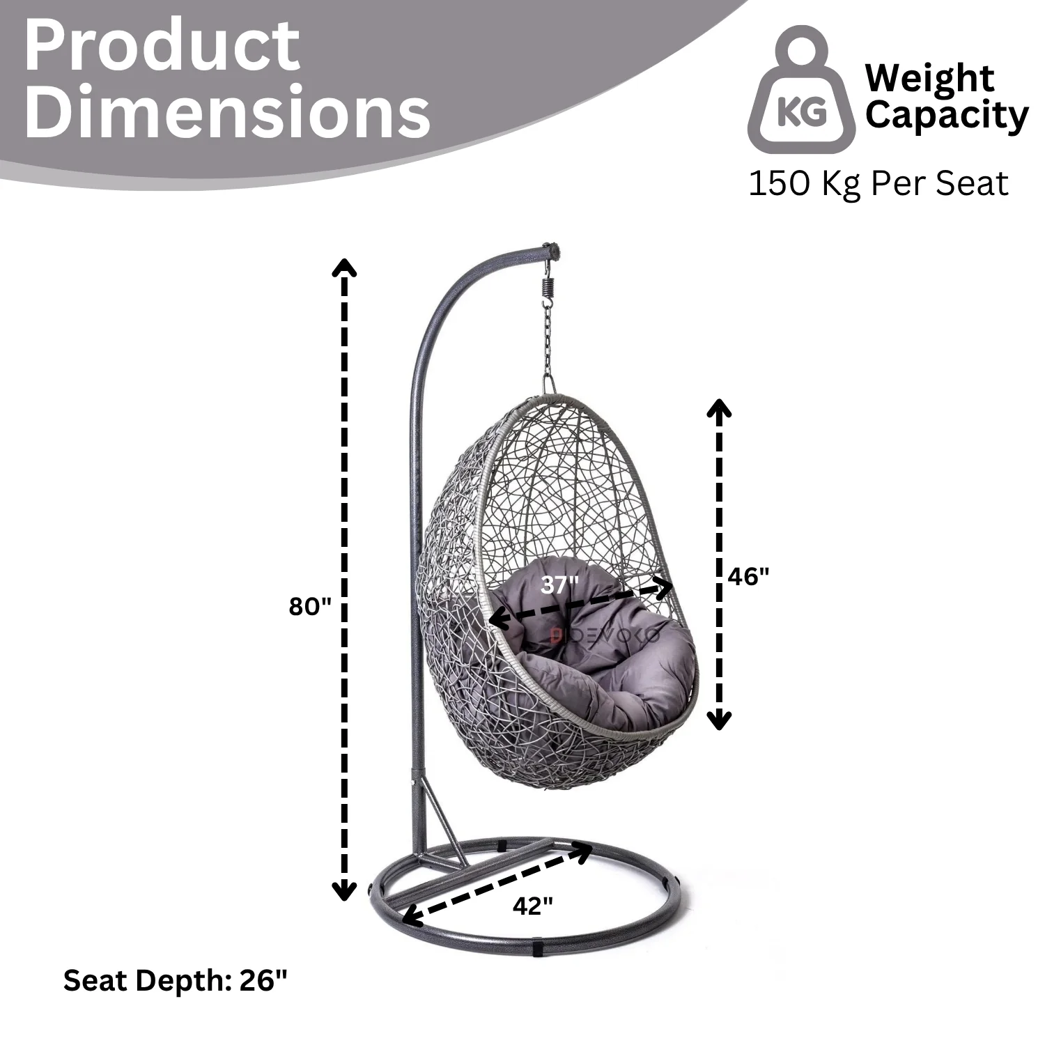 Single Seater Rattan & Wicker Swing (Grey) - Image 2