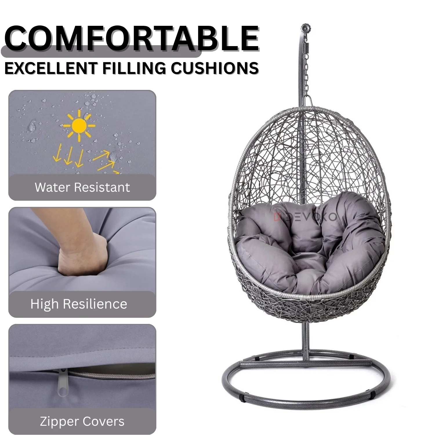 Single Seater Rattan & Wicker Swing (Grey) - Image 5