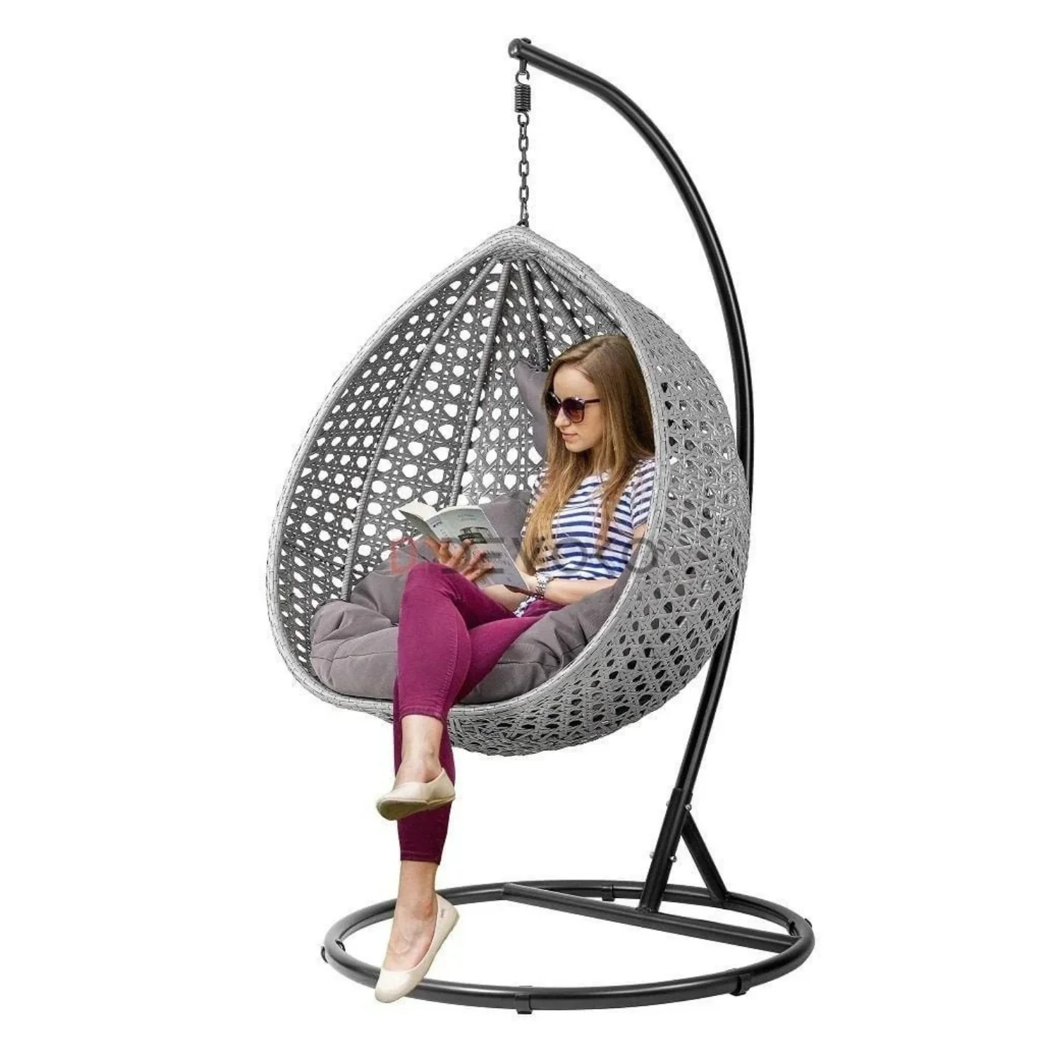 Single Seater Rattan & Wicker Swing (Grey) - Image 9