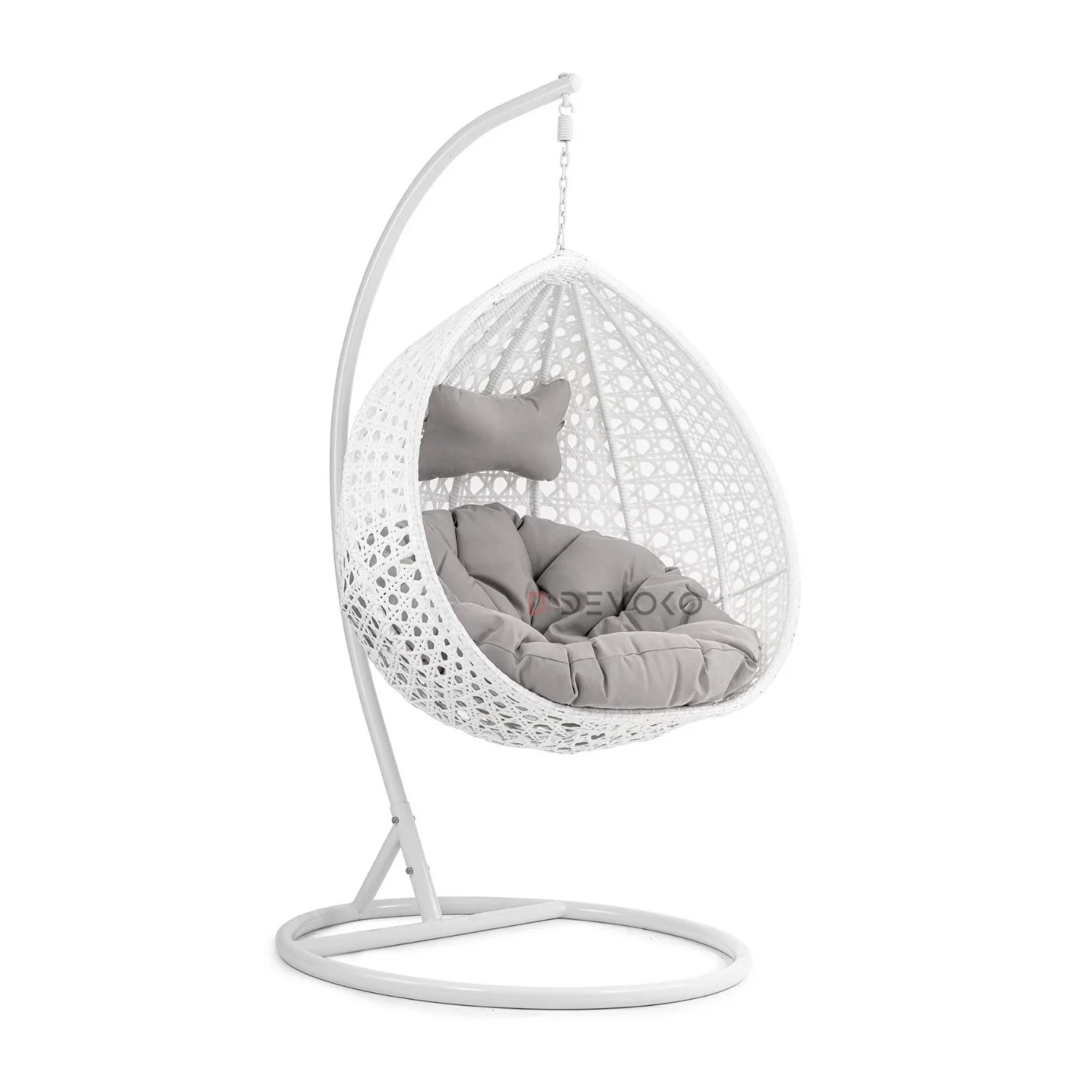 Single Seater Rattan & Wicker Swing (White & Grey) - Image 10