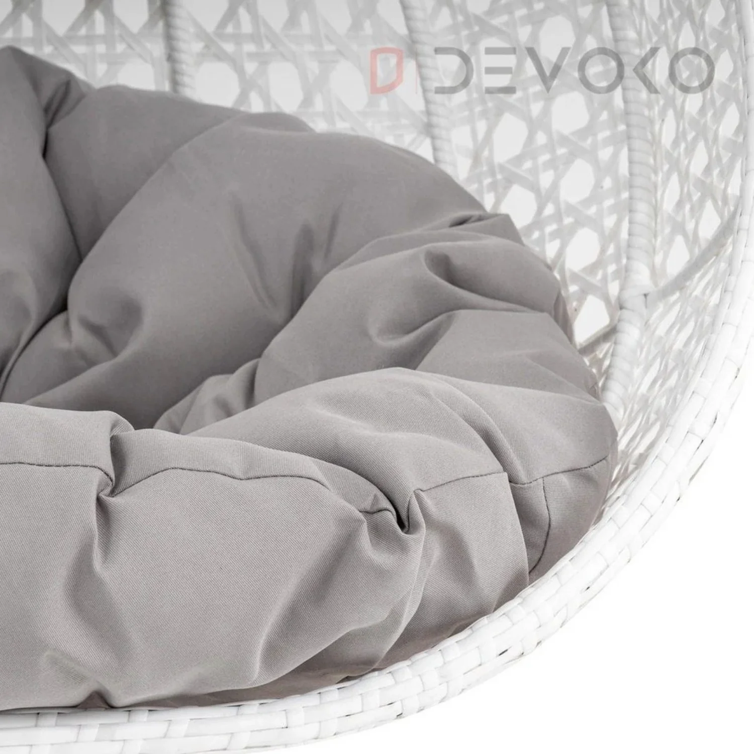Single Seater Rattan & Wicker Swing (White & Grey) - Image 7