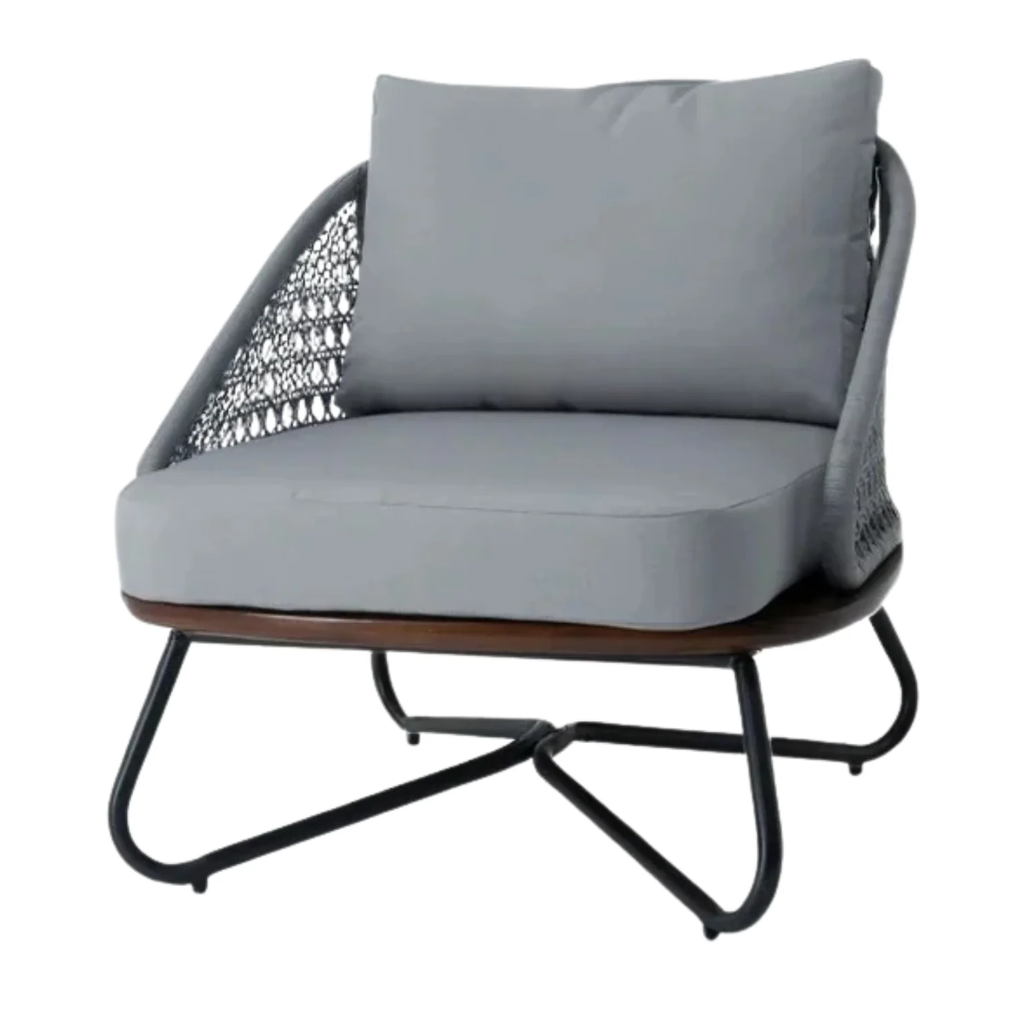 Outdoor Grey Rope 4-Piece Sofa Set With Wooden Top Table - Image 9