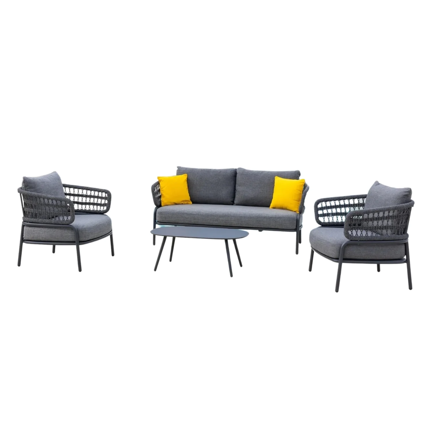 Outdoor Rope 4-Piece Patio Sofa Set with Glass Top Table (Grey) - Image 4