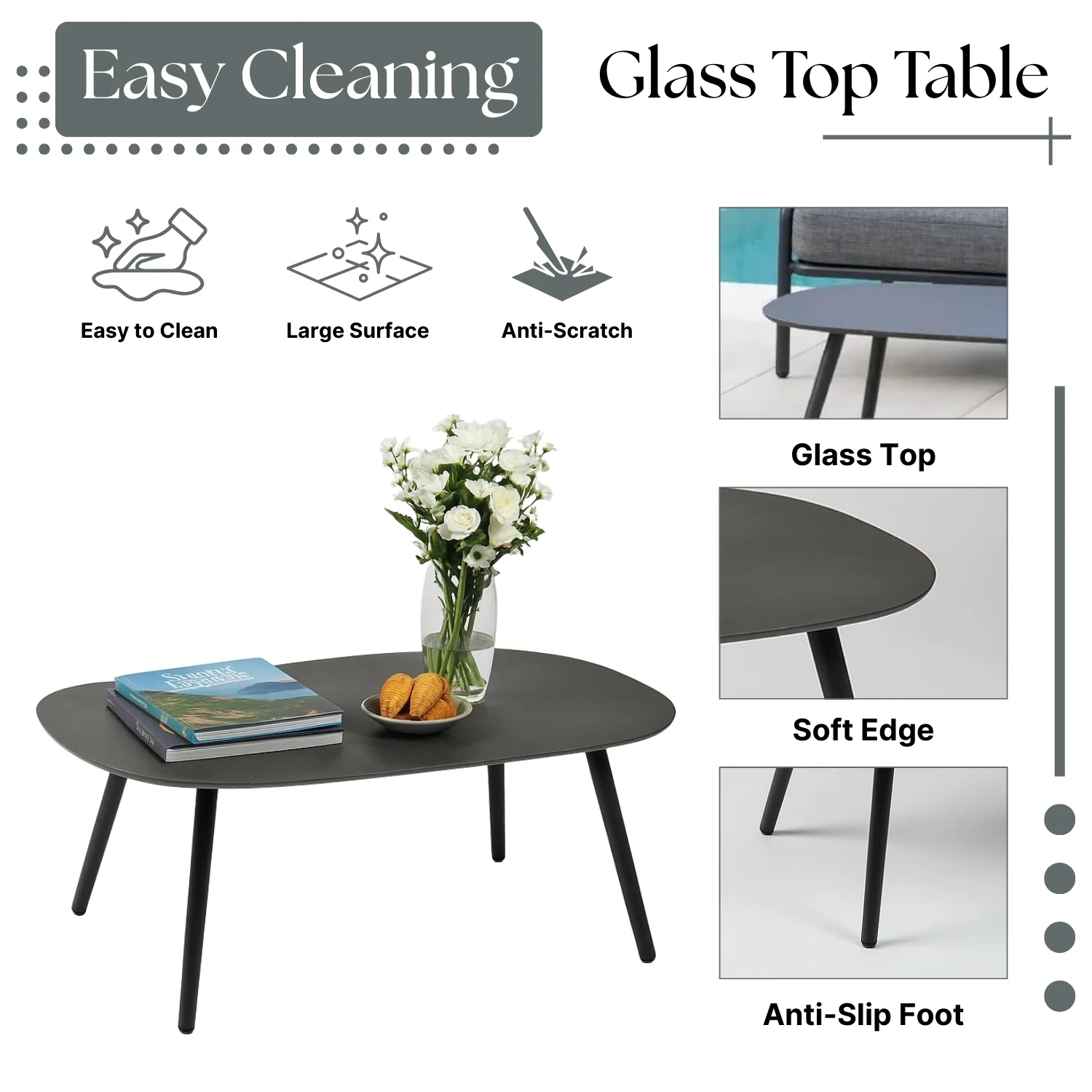 Outdoor Rope 4-Piece Patio Sofa Set with Glass Top Table (Grey) - Image 7