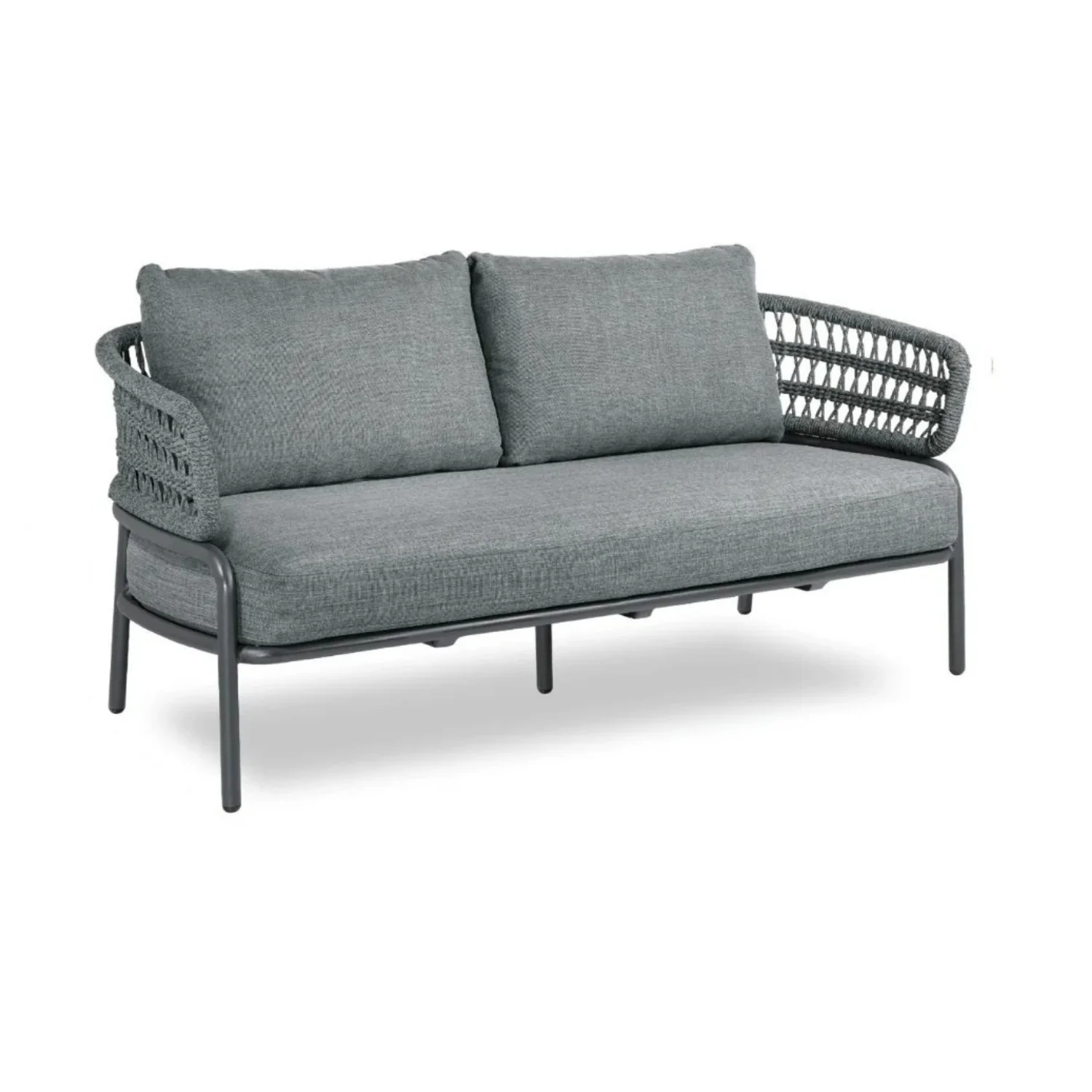 Outdoor Rope 4-Piece Patio Sofa Set with Glass Top Table (Grey) - Image 8