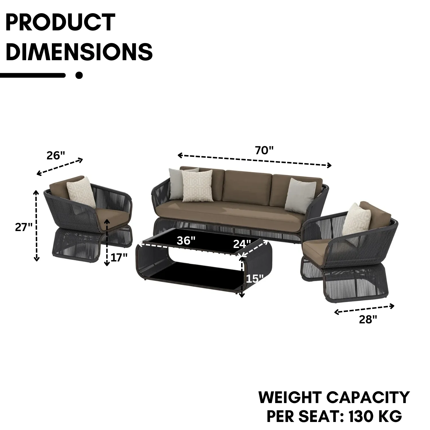 Outdoor Braided Rope Sofa Set With 2-Tier Glass Top Table - Image 2