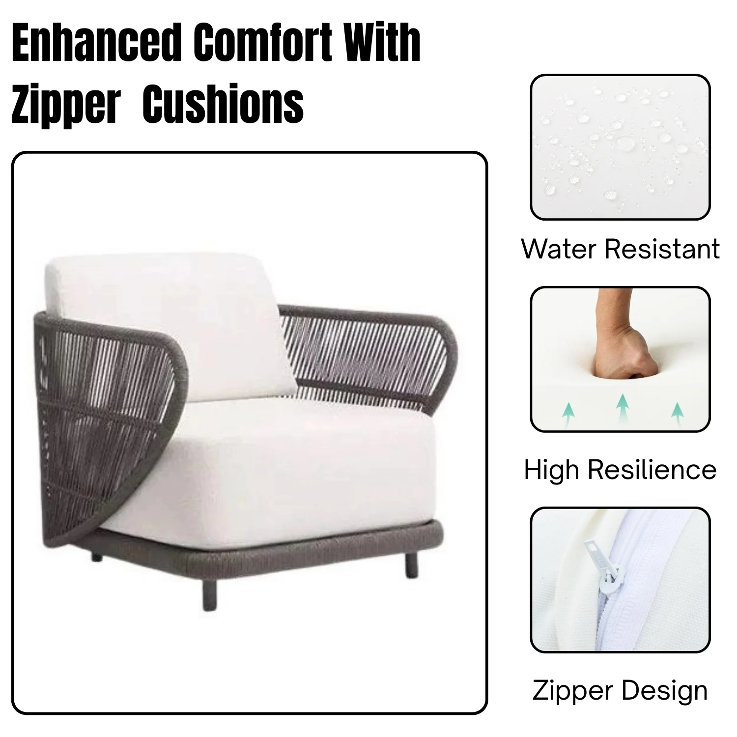 Outdoor Rope 4 Seater Sofa Set With Glass Top Tables - Image 7