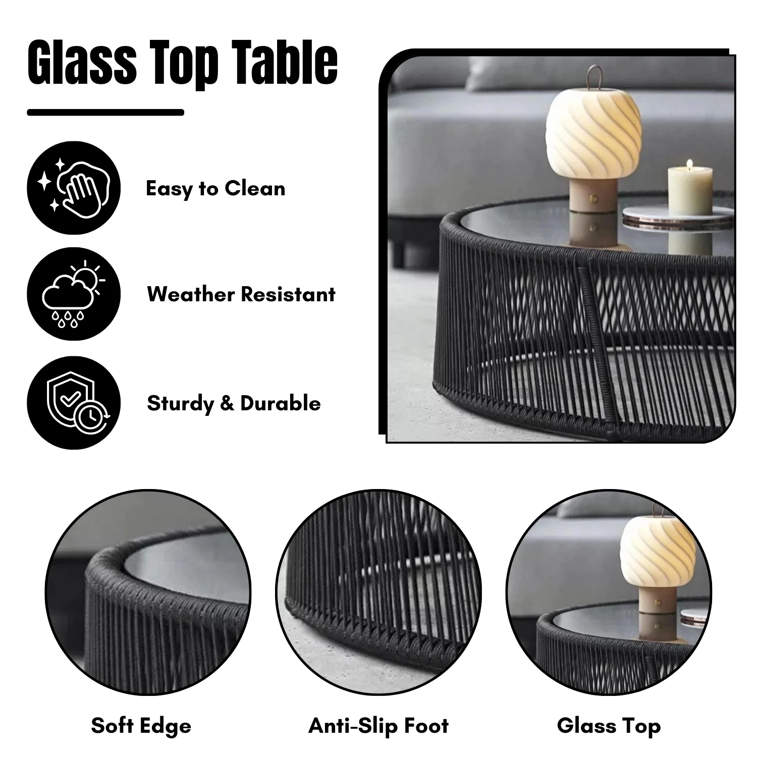 Outdoor Rope 4 Seater Sofa Set With Glass Top Tables - Image 8