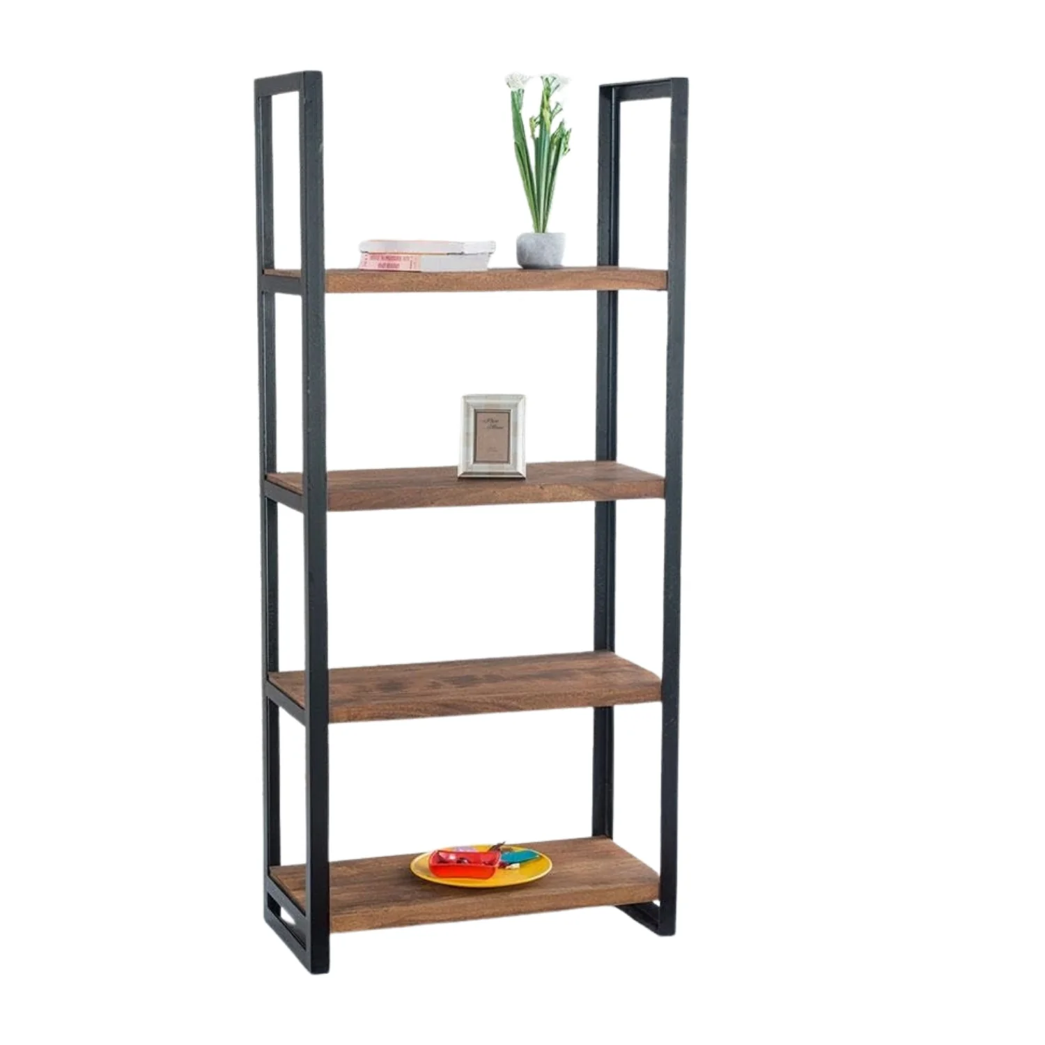 Solid Sheesham Wood 4 Tier Tall Standing Corner Open Bookcase - Image 6