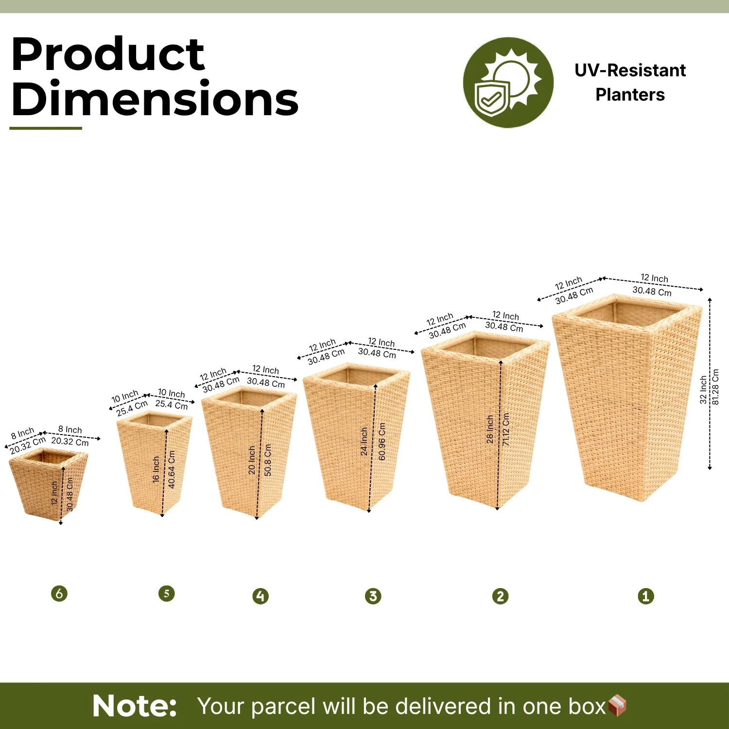 Tall Tapered Set of 6  Outdoor Wicker Planter (Beige) - Image 2