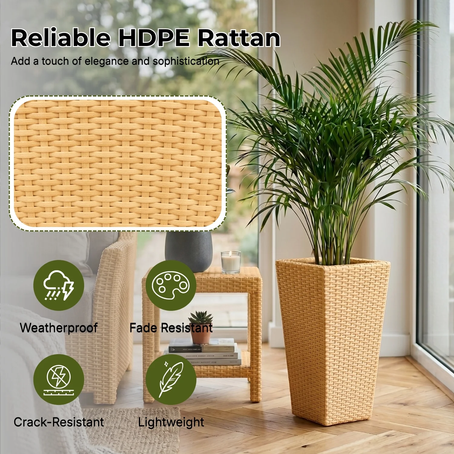 Tall Tapered Set of 6  Outdoor Wicker Planter (Beige) - Image 3