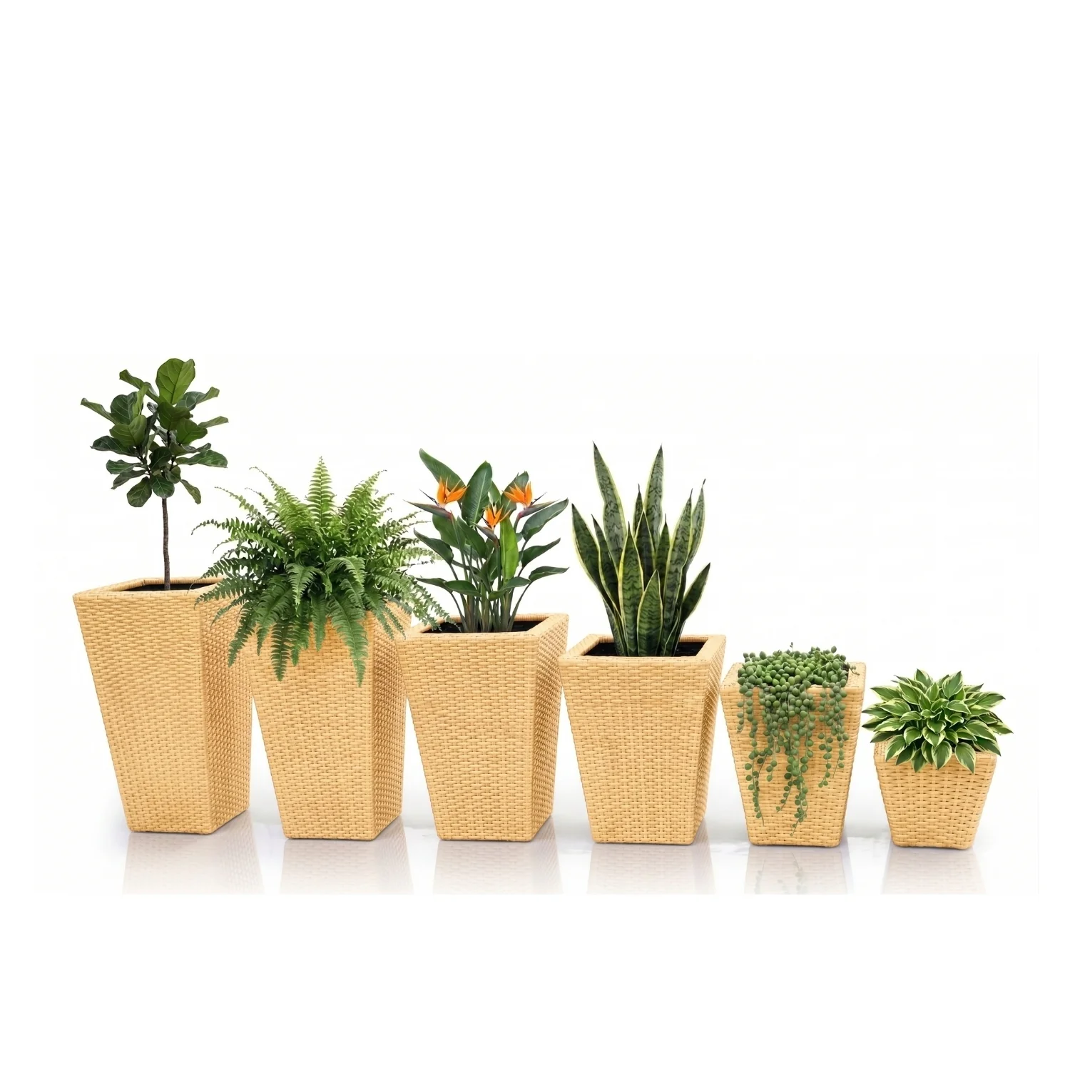 Tall Tapered Set of 6  Outdoor Wicker Planter (Beige) - Image 6