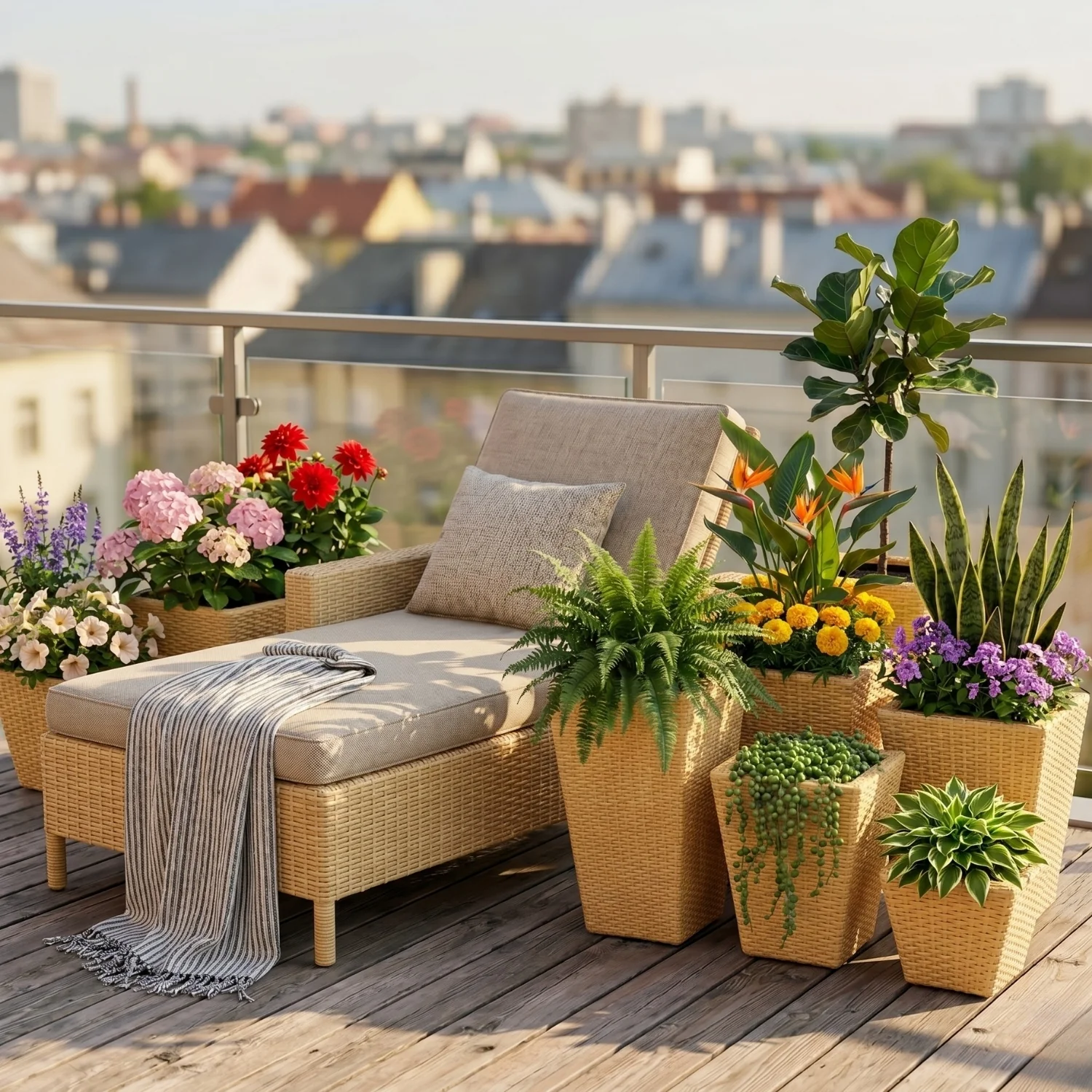 Tall Tapered Set of 6  Outdoor Wicker Planter (Beige) - Image 7