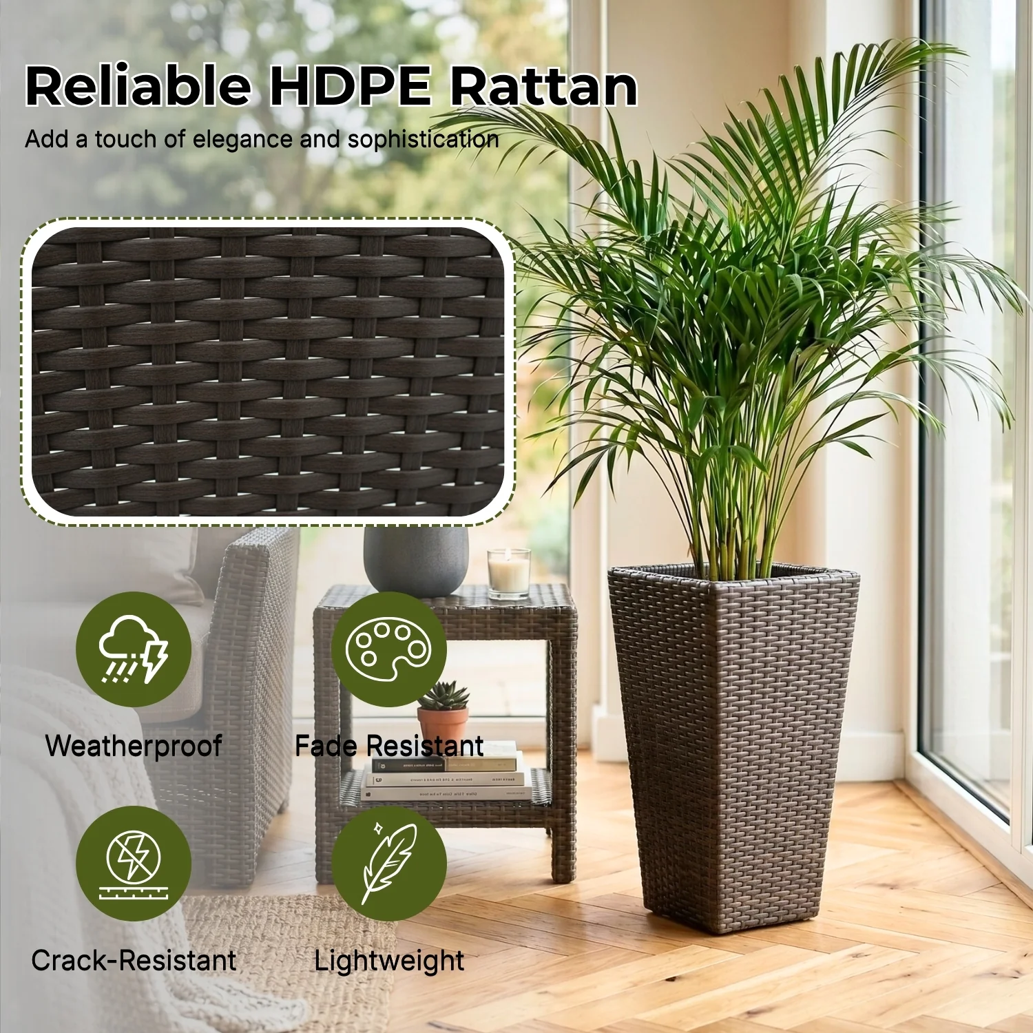 Tall Tapered Set of 6 Outdoor Wicker Planter (Dark Brown) - Image 3