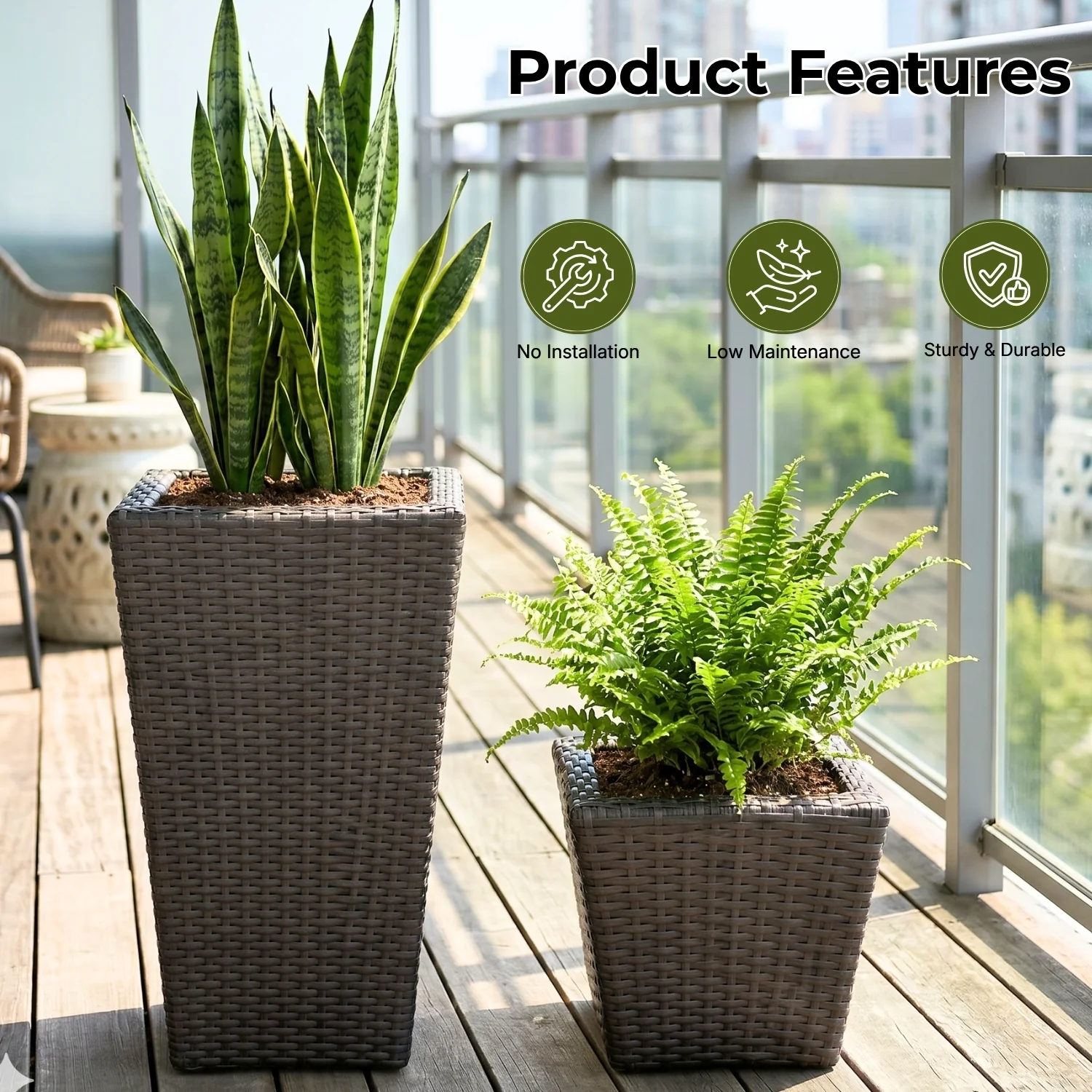 Tall Tapered Set of 6 Outdoor Wicker Planter (Dark Brown) - Image 4