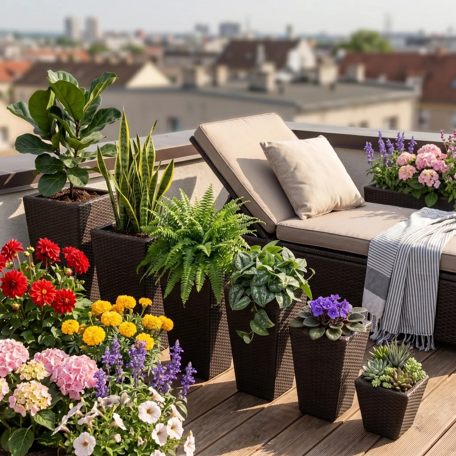 Tall Tapered Set of 6 Outdoor Wicker Planter (Dark Brown) - Image 8