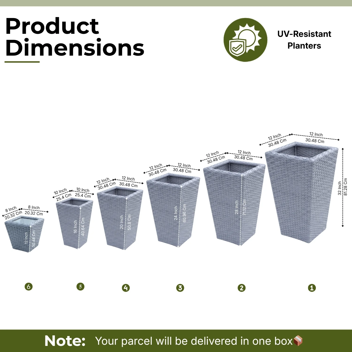 Tall Tapered Set of 6  Outdoor Wicker Planter (Silver Grey) - Image 2