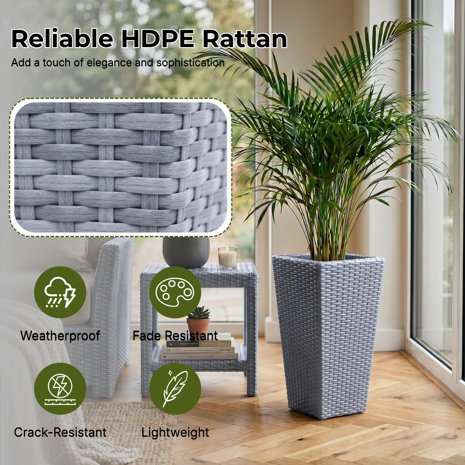 Tall Tapered Set of 6  Outdoor Wicker Planter (Silver Grey) - Image 3