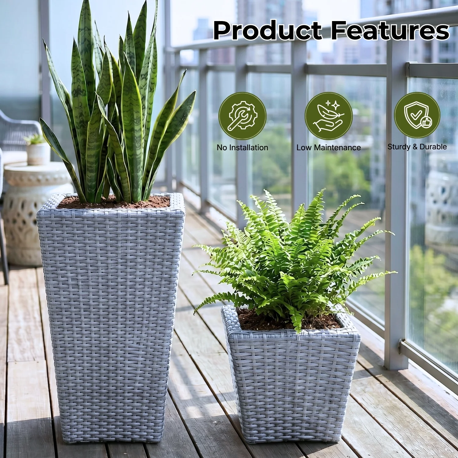 Tall Tapered Set of 6  Outdoor Wicker Planter (Silver Grey) - Image 4