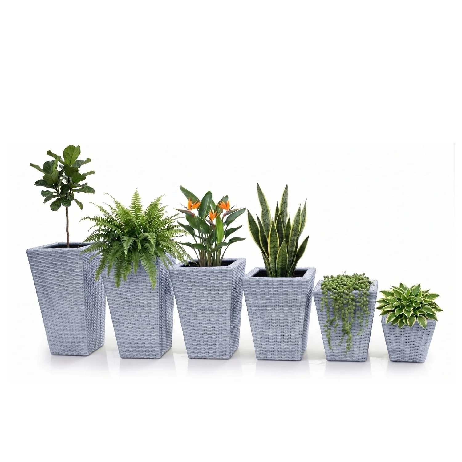 Tall Tapered Set of 6  Outdoor Wicker Planter (Silver Grey) - Image 6