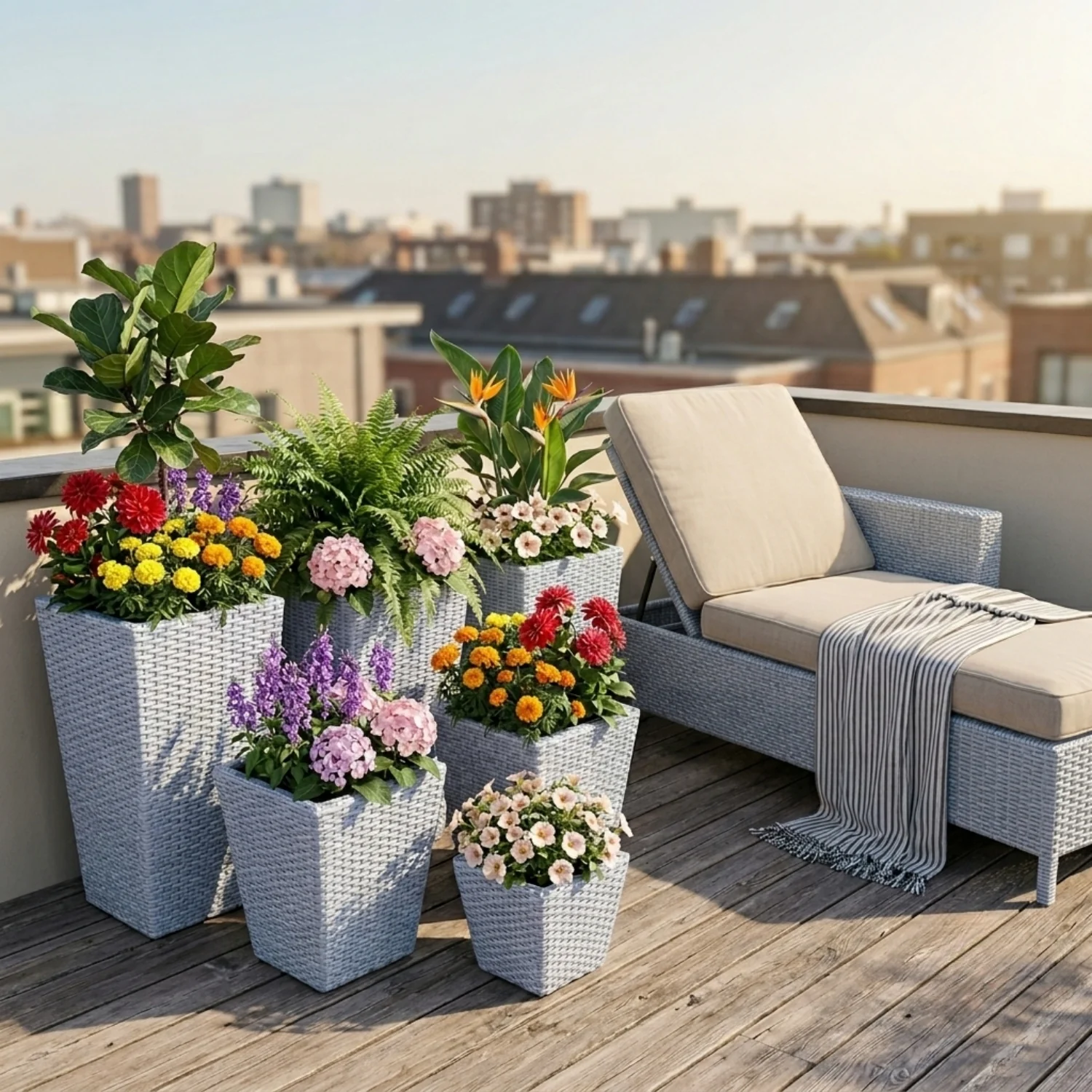 Tall Tapered Set of 6  Outdoor Wicker Planter (Silver Grey) - Image 7