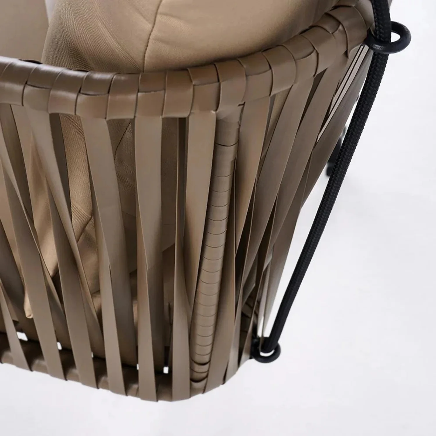 Traditional Porch Outdoor Rattan Garden Swing Chair with Beige Cushion - Image 3