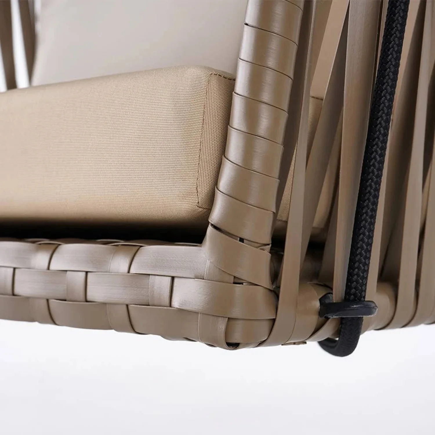 Traditional Porch Outdoor Rattan Garden Swing Chair with Beige Cushion - Image 7